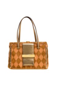 Dolce ; Gabbana Peach/Gold Quilted Stitch Leather and Suede Frame Bag